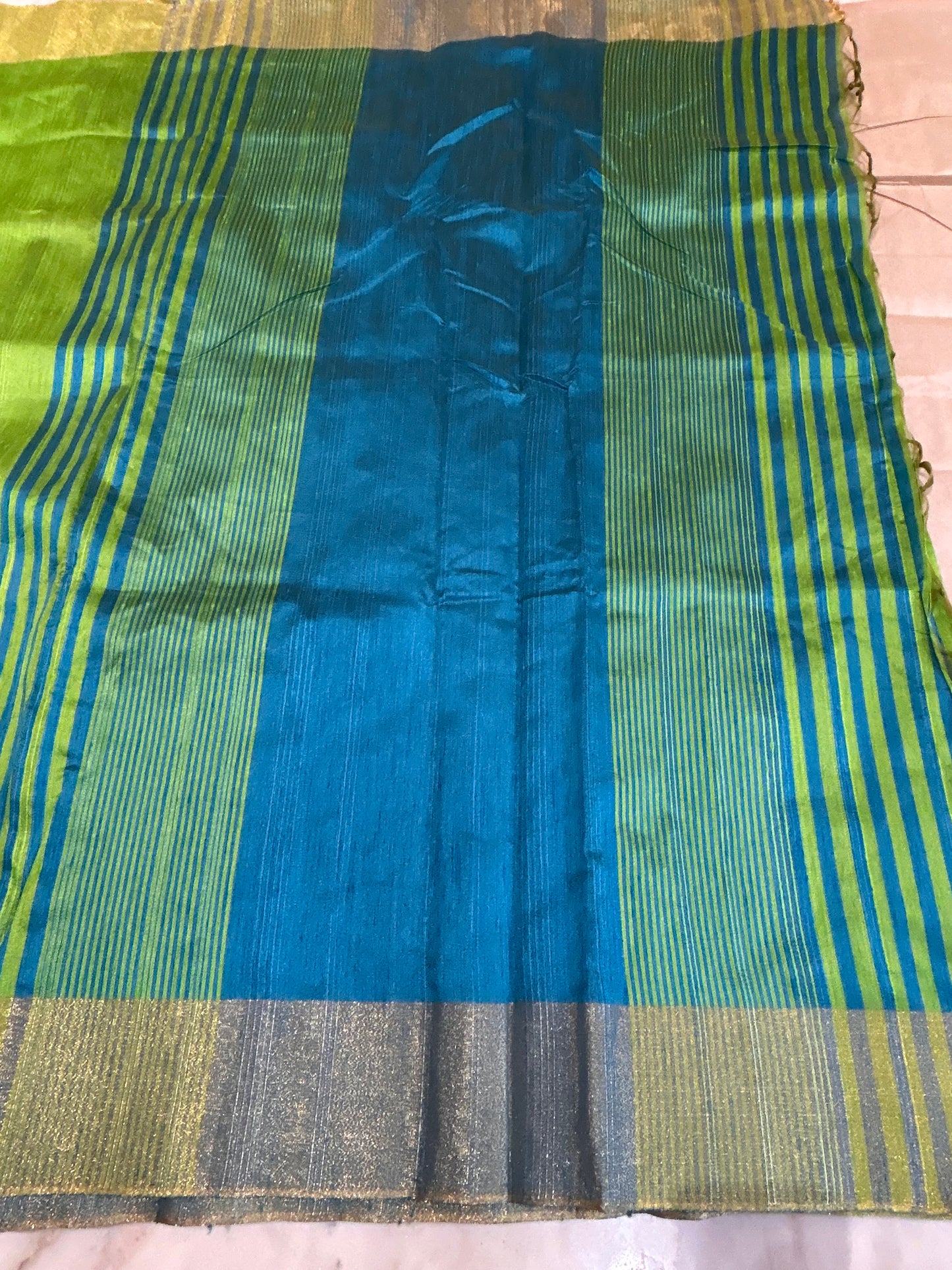 Green Tussar Silk Saree with Zari woven border