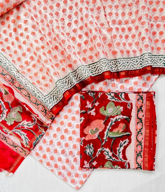 Hand Block Print Premium Chanderi Silk Suit Set