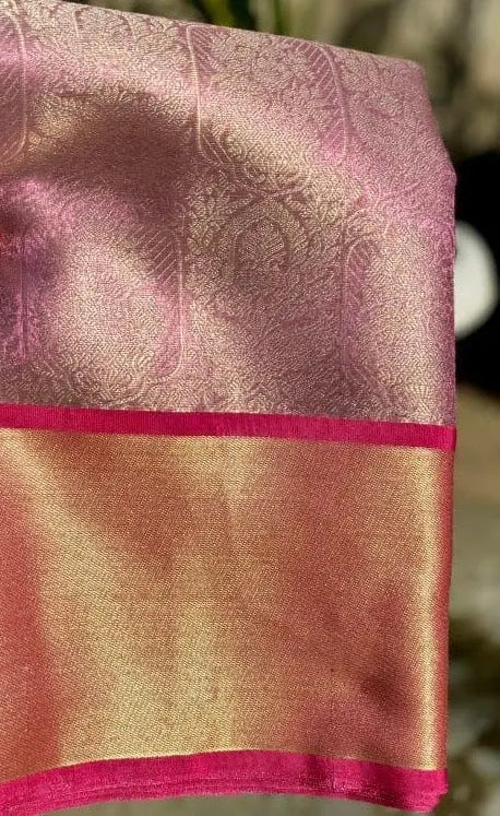 Pink Color Tissue Tanchui Saree - Embossed Design