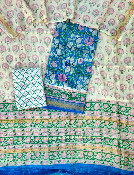 Hand Block Print Premium Chanderi Silk Suit Set