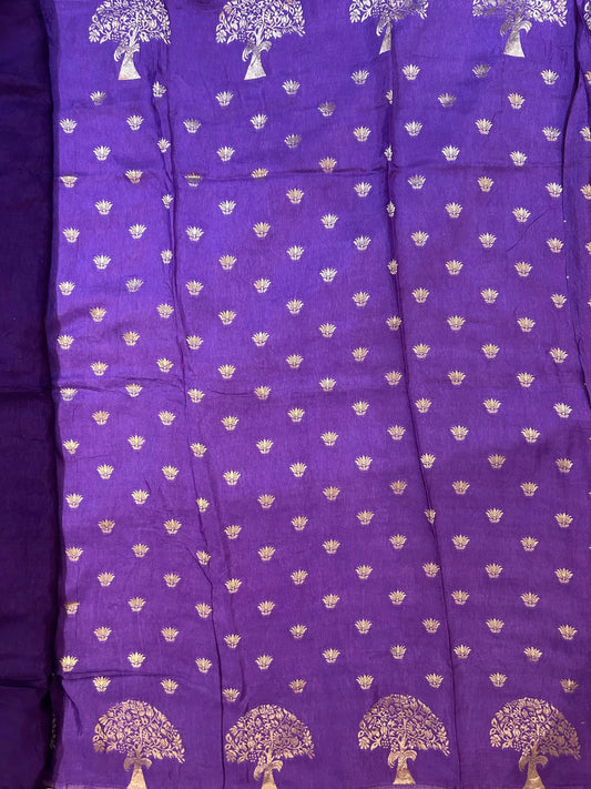 Purple color Russian crepe Silk Saree
