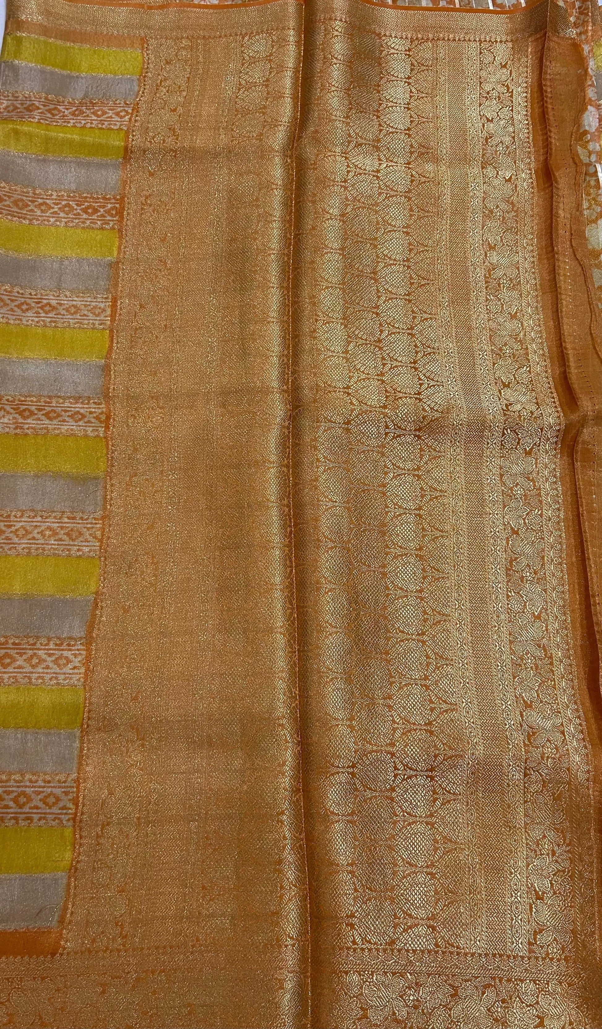 Yellow color Tissue Silk Saree with Zari Border Mandira Silks