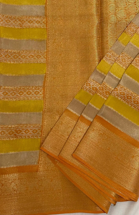 Yellow color Tissue Silk Saree with Zari Border Mandira Silks