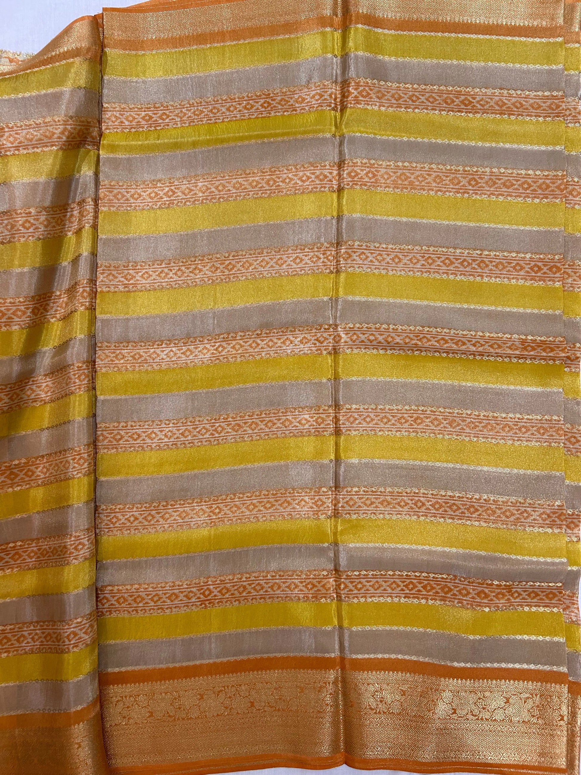 Yellow color Tissue Silk Saree with Zari Border Mandira Silks