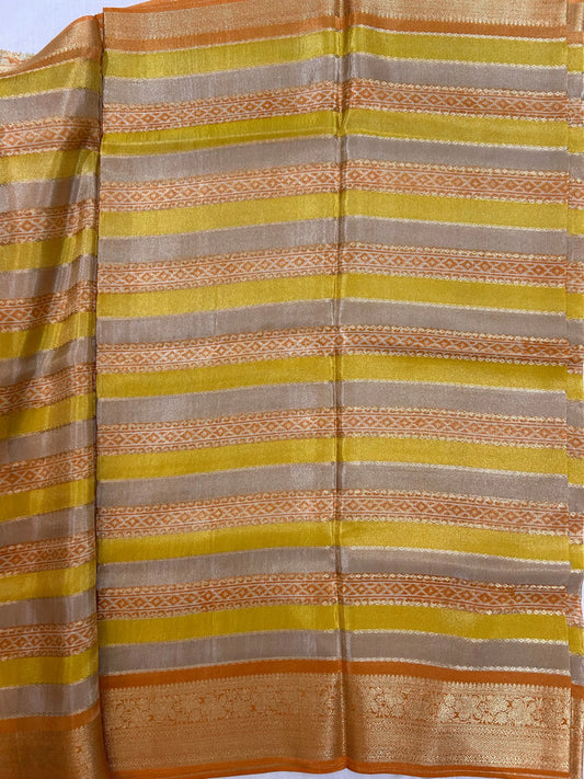 Yellow color Tissue Silk Saree with Zari Border Mandira Silks