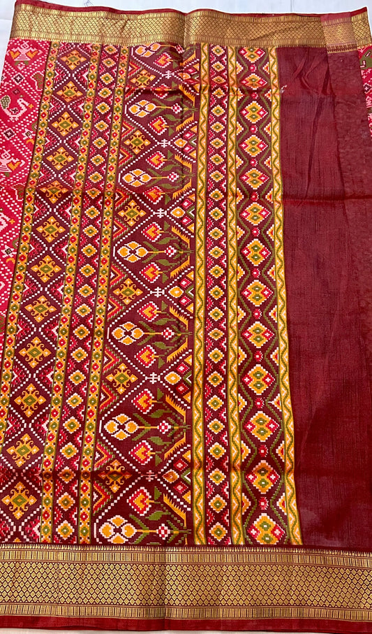 Red Color Semi Dola Silk Patola saree Mandira Silks