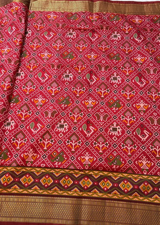 Red Color Semi Dola Silk Patola saree Mandira Silks