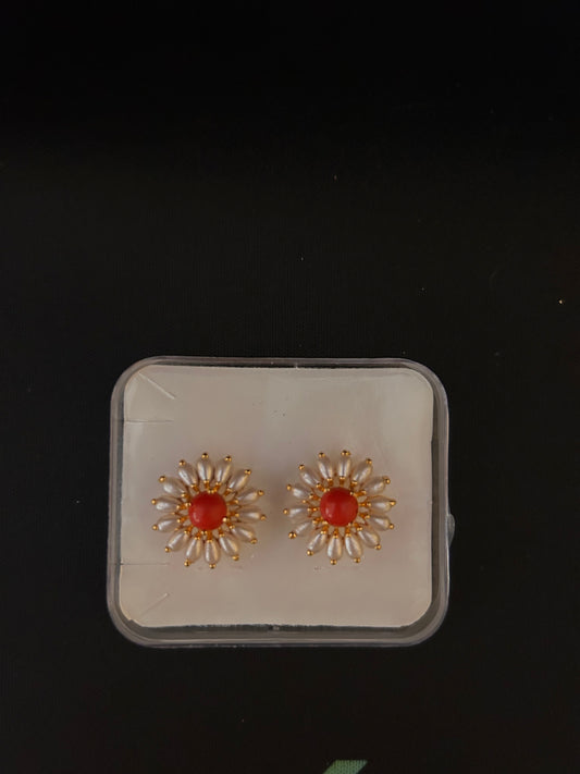 Ear tops-pearls with center coral bead