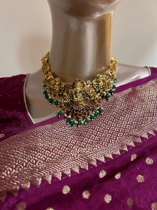 Lakshmi Hara with green beads Mandira Silks