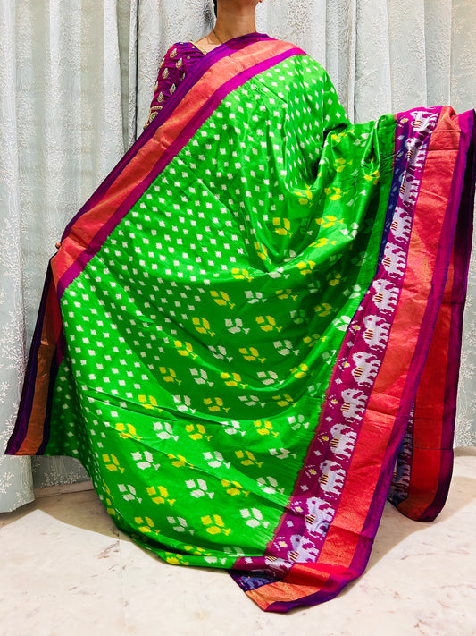 Green Color Pure Ikkat Silk Saree
