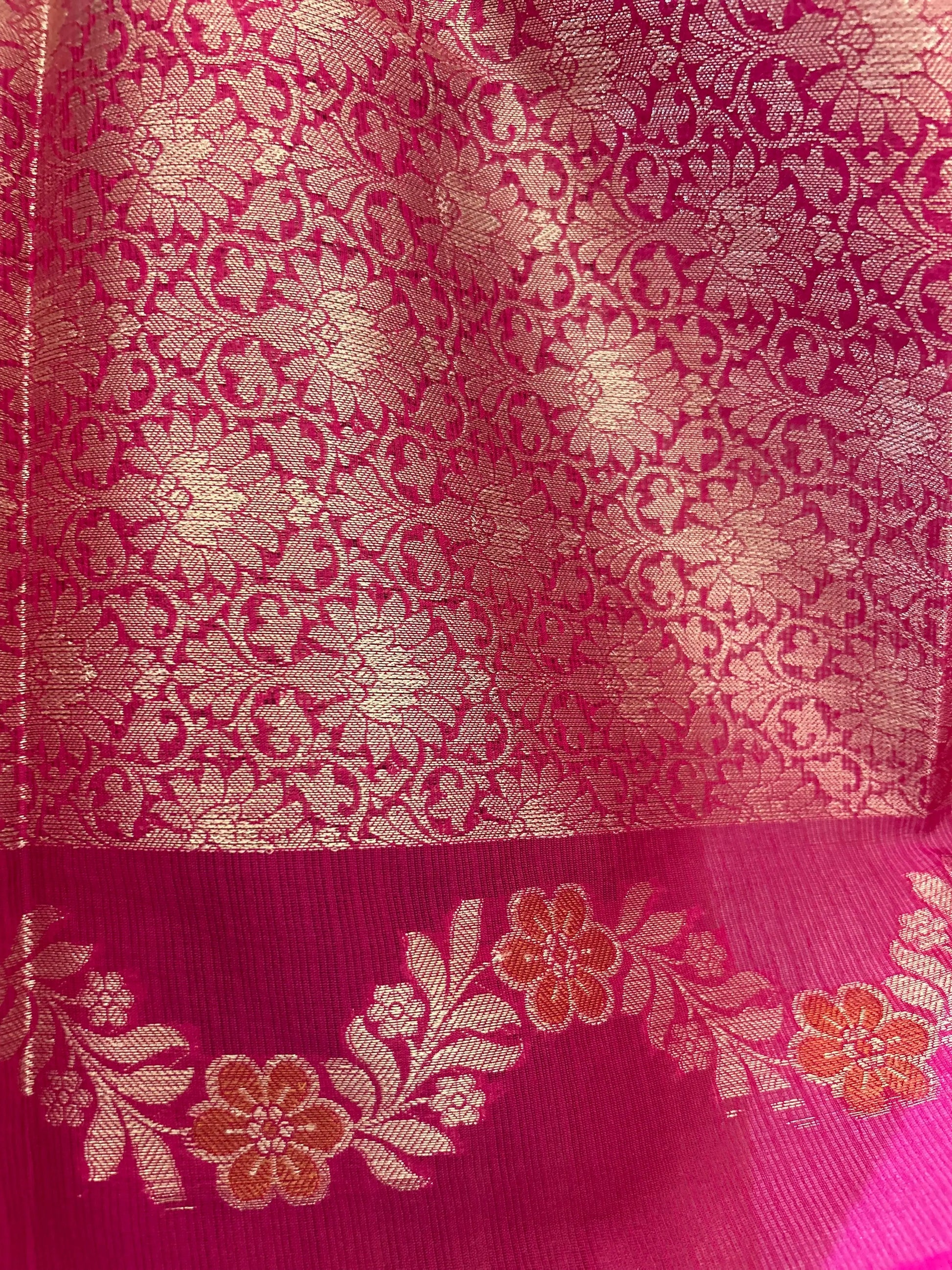 Green and Pink Combo color Kota Saree with Banarasi weaving Mandira Silks