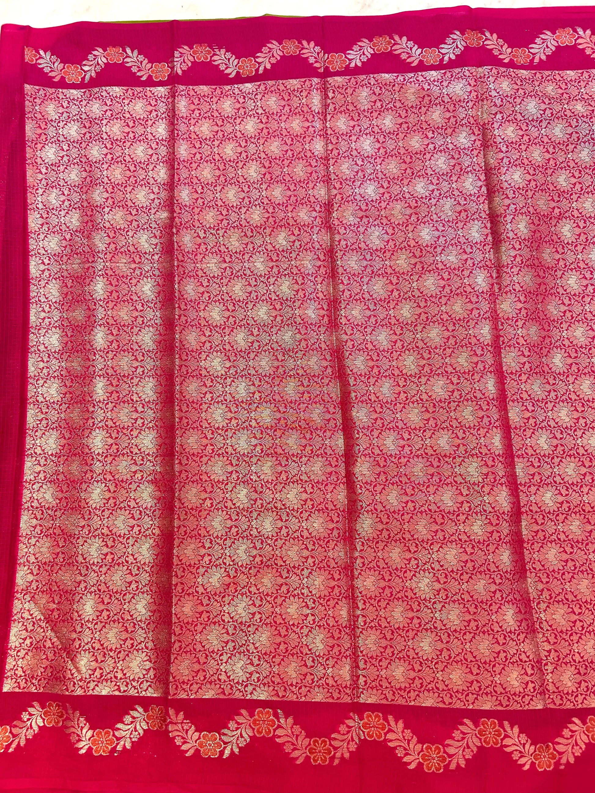Green and Pink Combo color Kota Saree with Banarasi weaving Mandira Silks