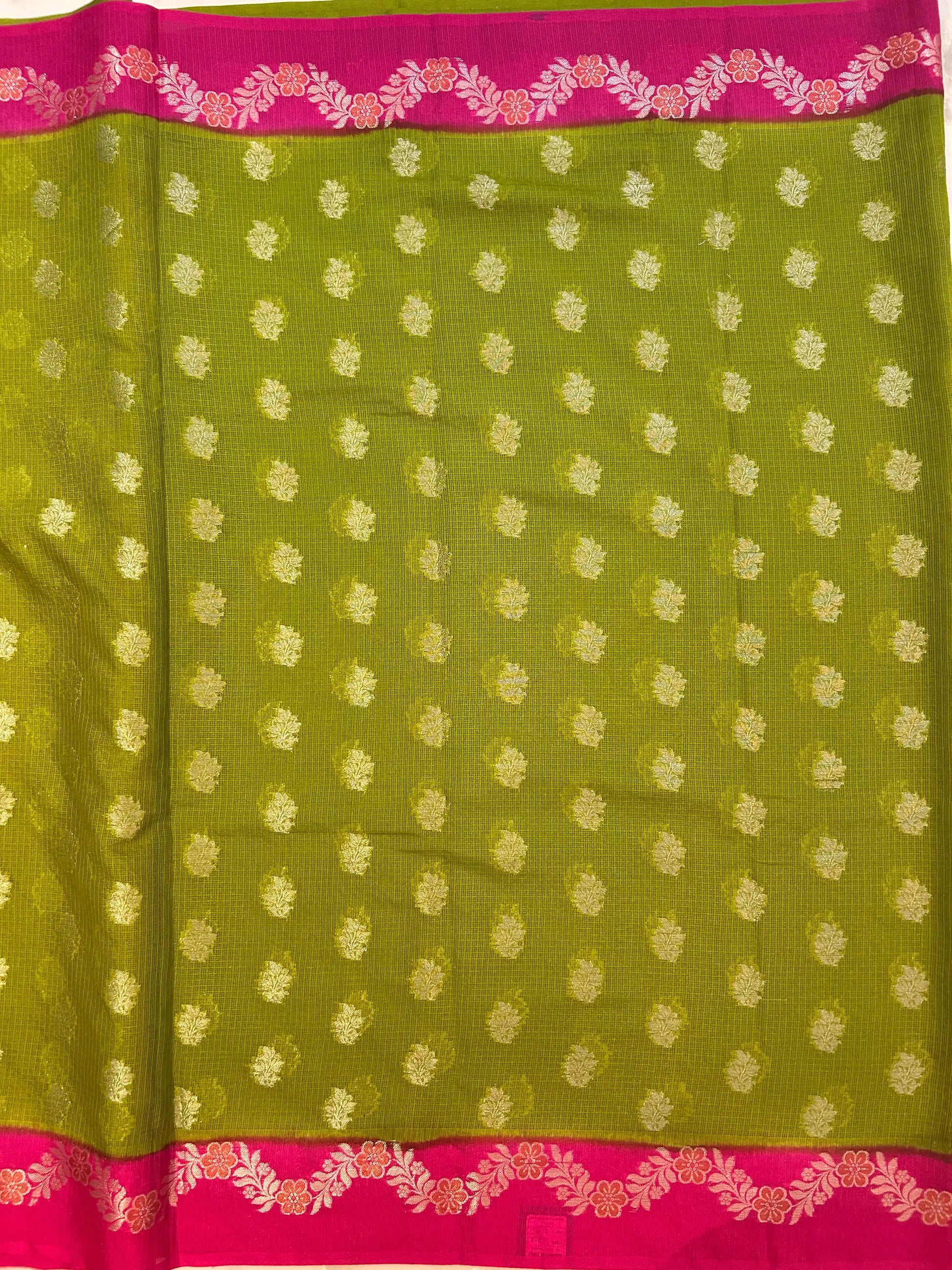 Green and Pink Combo color Kota Saree with Banarasi weaving Mandira Silks