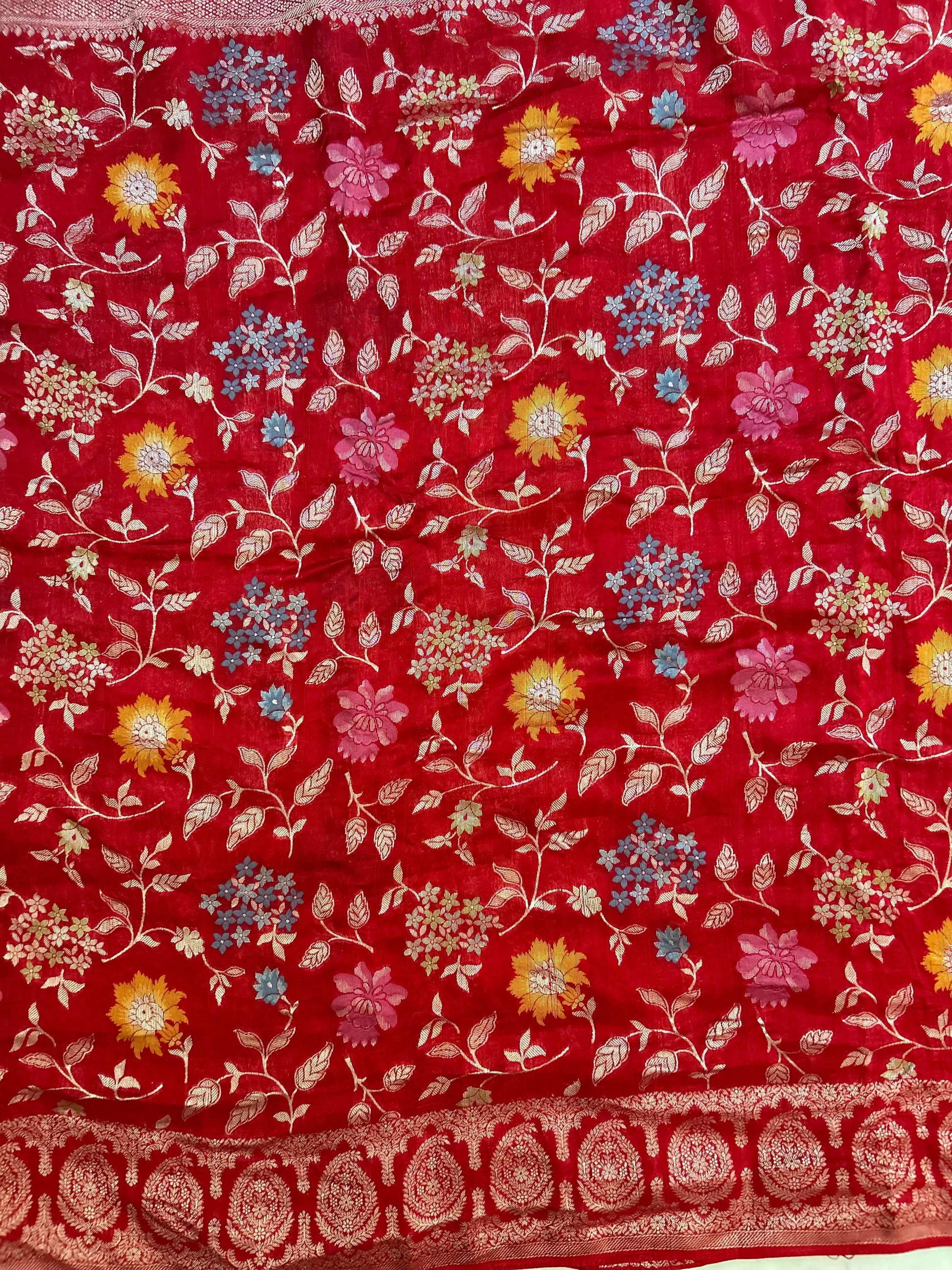 Red Color Munga Tussar Saree with Banarasi weaving all over the saree Mandira Silks