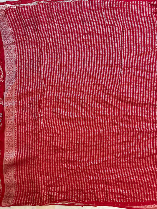 Red Color Munga Tussar Saree with Banarasi weaving all over the saree Mandira Silks