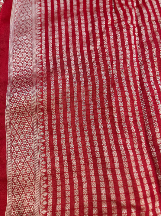 Red Color Munga Tussar Saree with Banarasi weaving all over the saree Mandira Silks