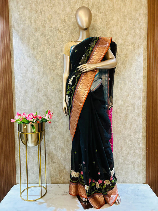 Black Color Kota Saree with pichwai work Mandira Silks