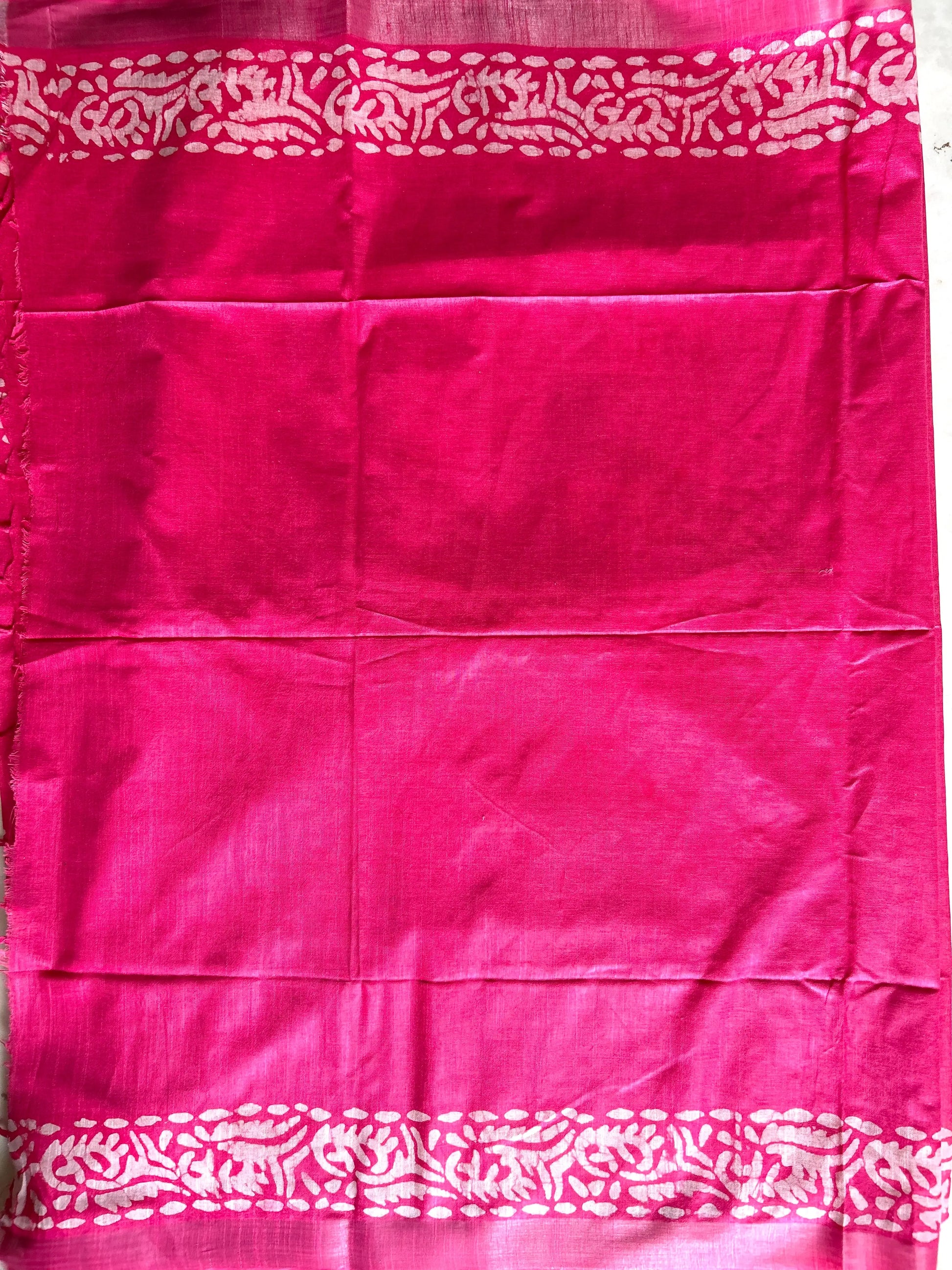 Pink Color Linen Cotton Saree Batik print Mandira Silks