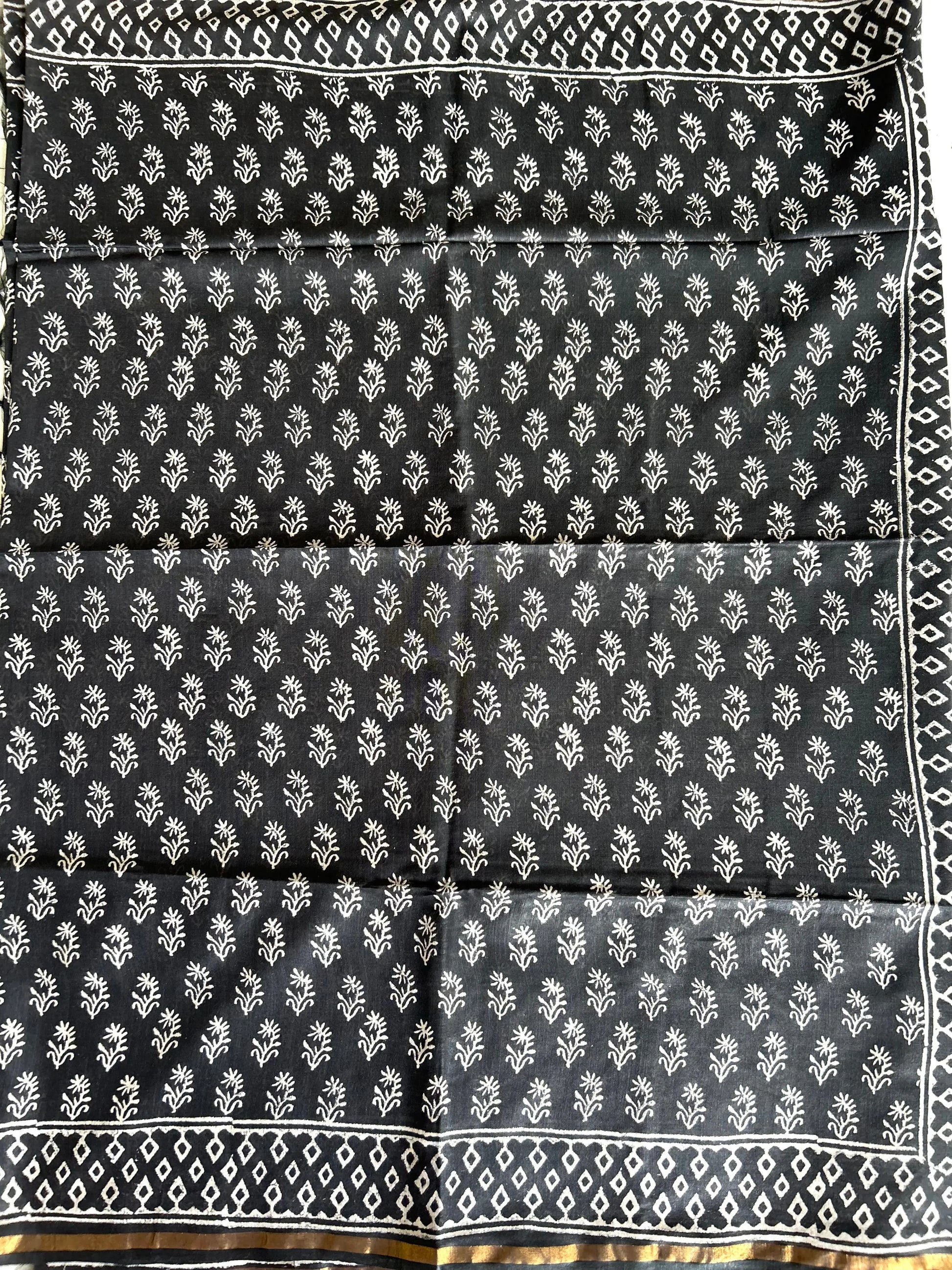 Dark Mehendi Color Linen Cotton saree with Bagru print Mandira Silks