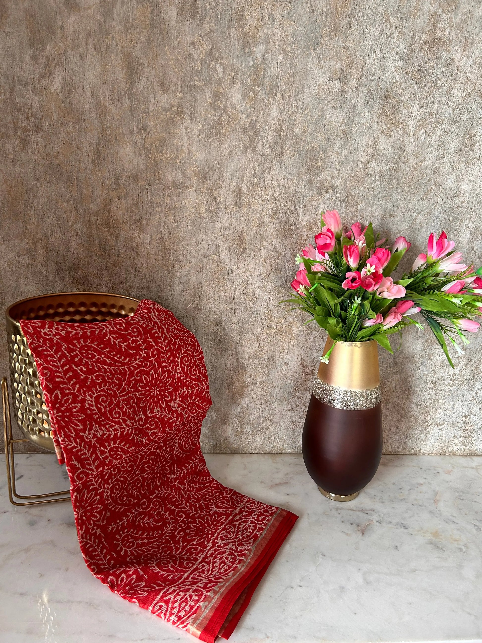 Red Color Pure Kota cotton saree with Bagru Print Mandira Silks