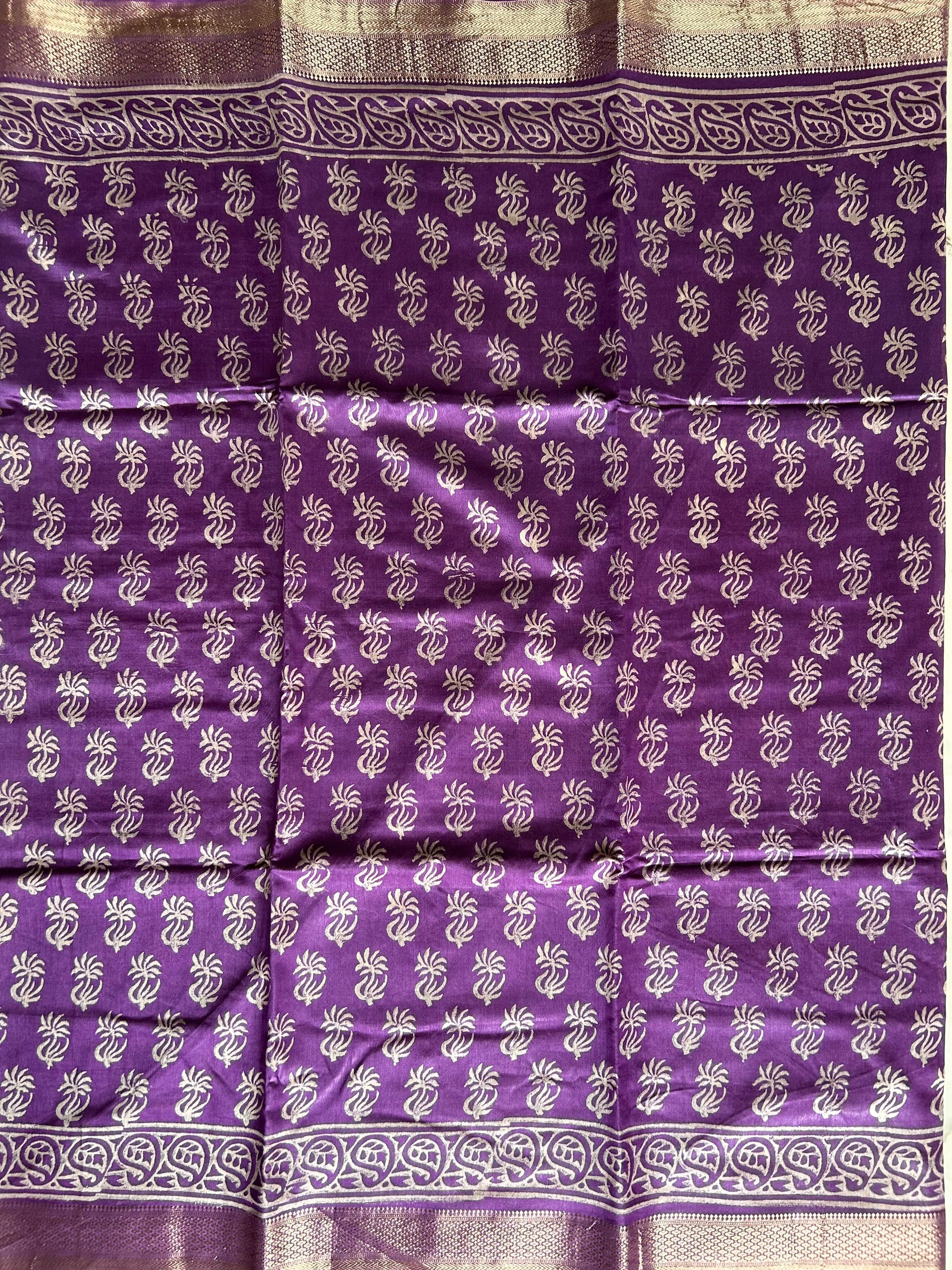 Purple Color  Art silk blended Chanderi Cotton Saree with Bagru print Mandira Silks