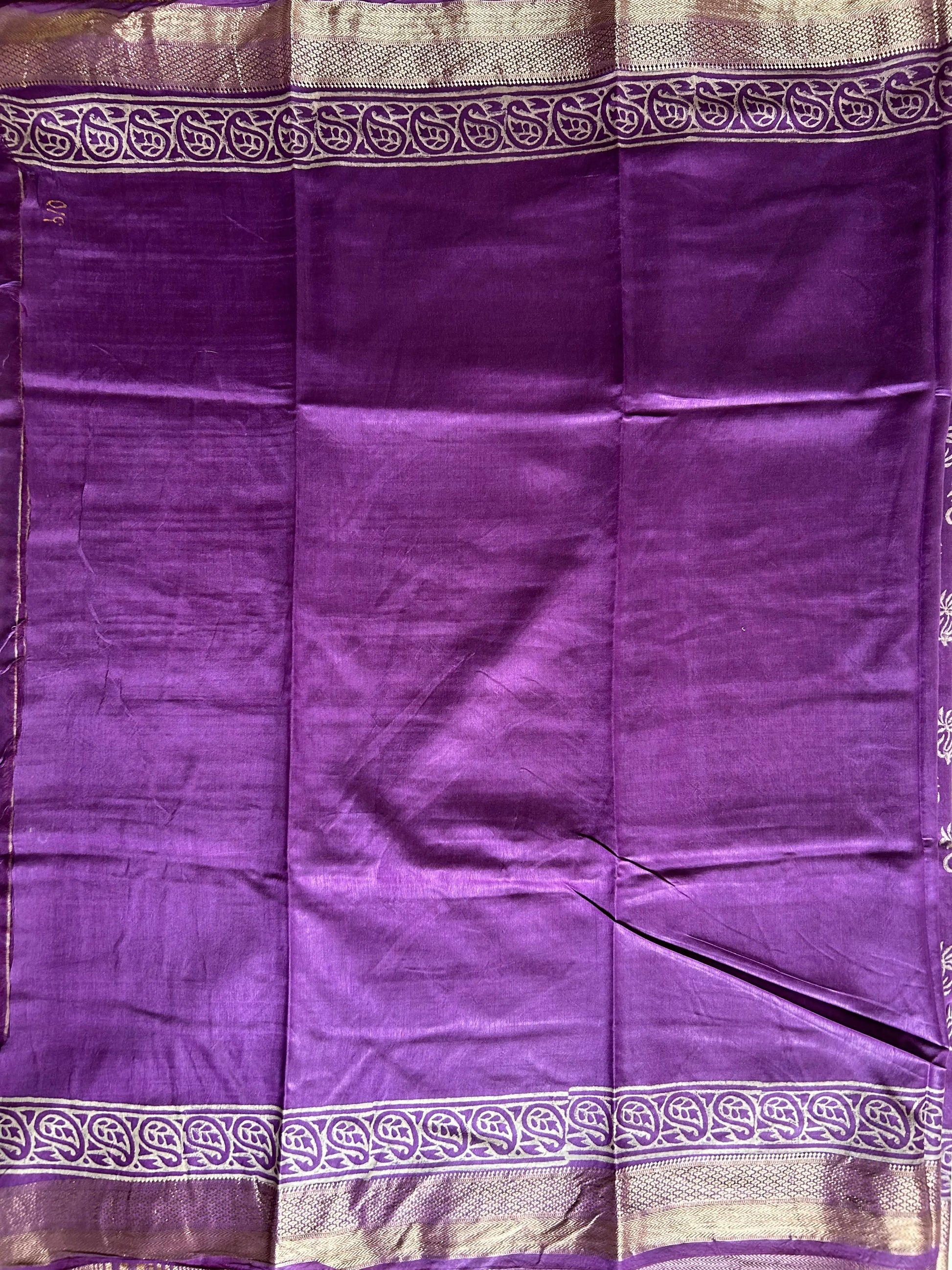 Purple Color  Art silk blended Chanderi Cotton Saree with Bagru print Mandira Silks