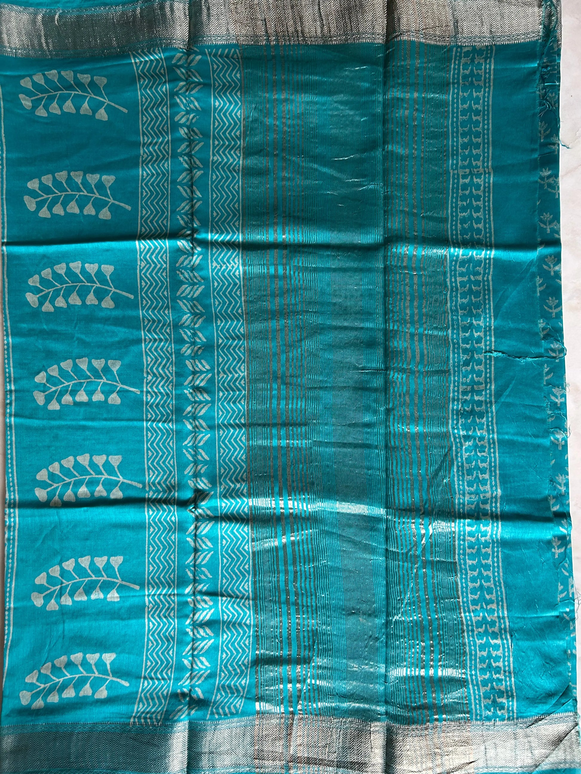 Blue ColorBagru Printed Chanderi Cotton Saree – Handcrafted Ethnic Elegance Mandira Silks