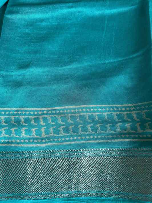 Blue ColorBagru Printed Chanderi Cotton Saree – Handcrafted Ethnic Elegance Mandira Silks