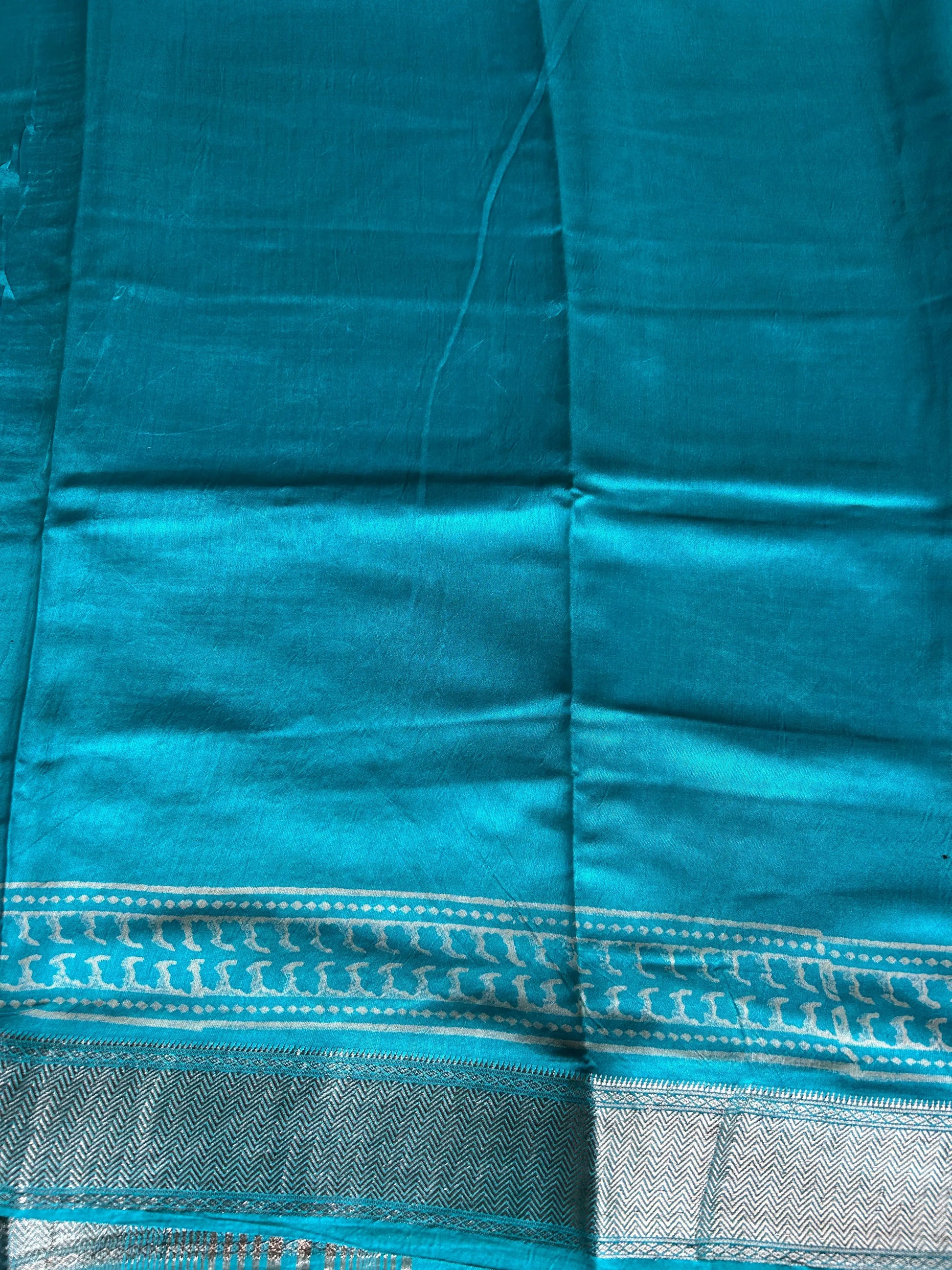 Blue ColorBagru Printed Chanderi Cotton Saree – Handcrafted Ethnic Elegance Mandira Silks