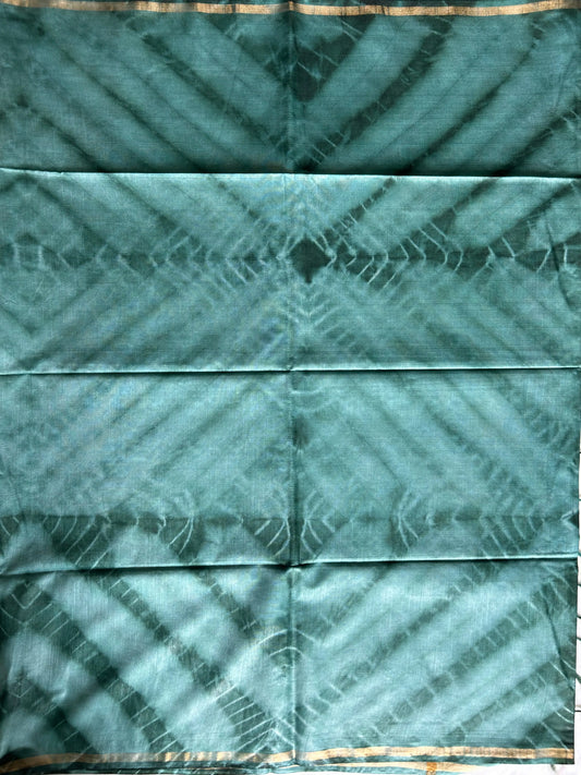 Dark Sea green color Shibori printed Cotton Saree Mandira Silks