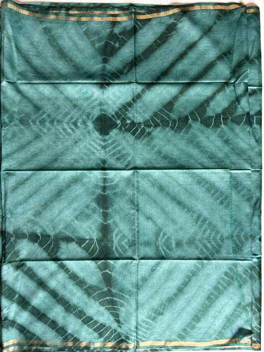 Dark Sea green color Shibori printed Cotton Saree Mandira Silks