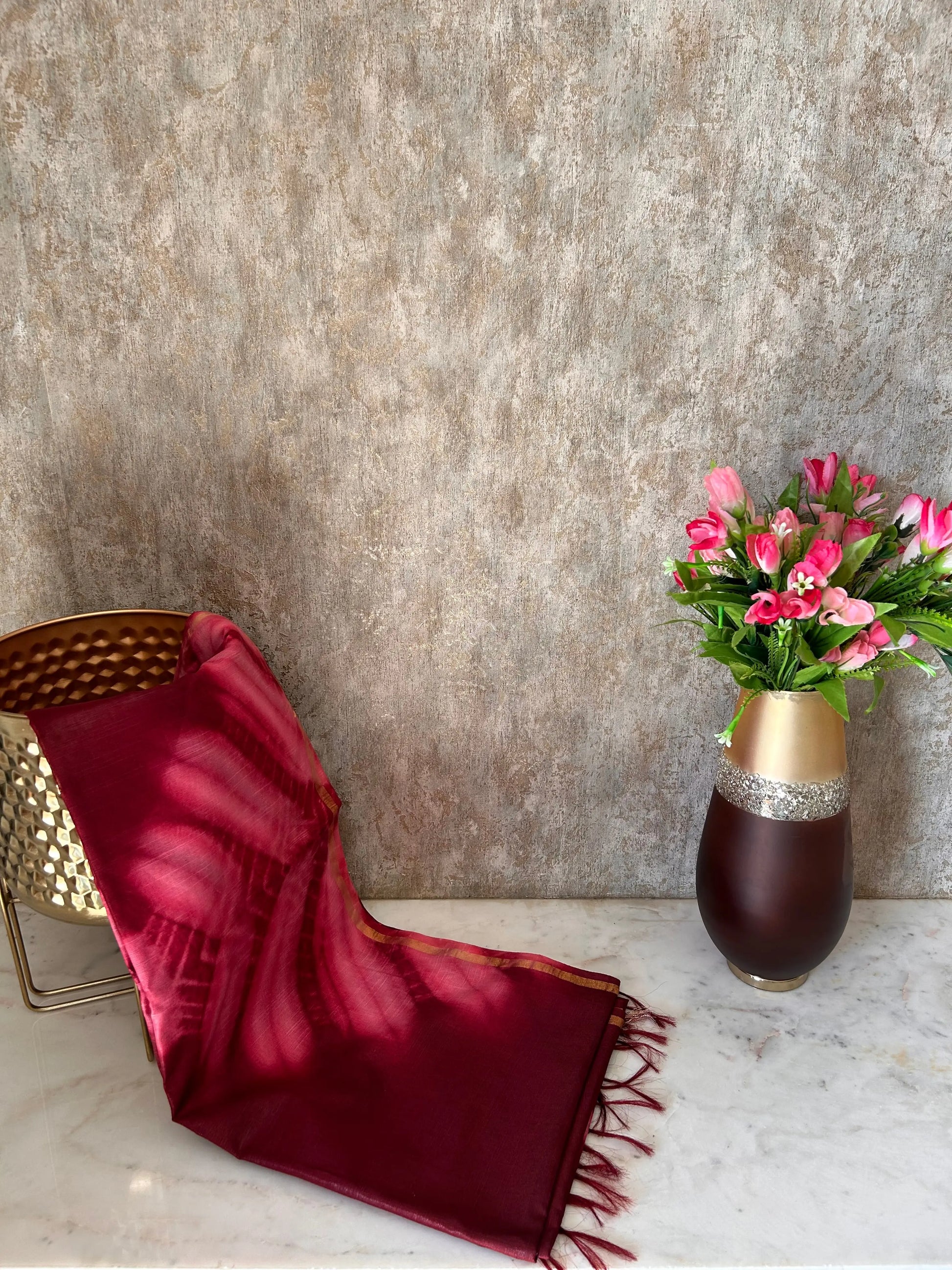 Maroon pink Shibori printed Cotton Saree Mandira Silks