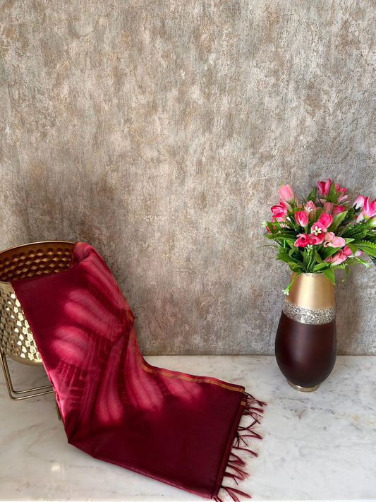 Maroon pink Shibori printed Cotton Saree Mandira Silks