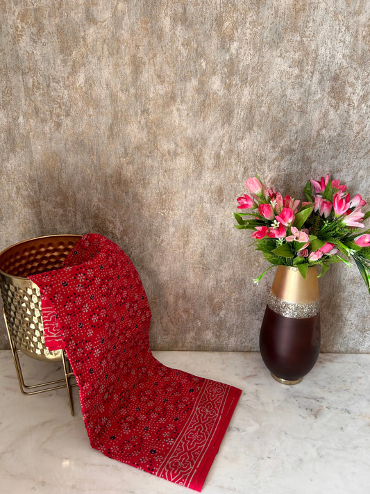 Red Color Pure Cotton Saree with Bagru Print Mandira Silks
