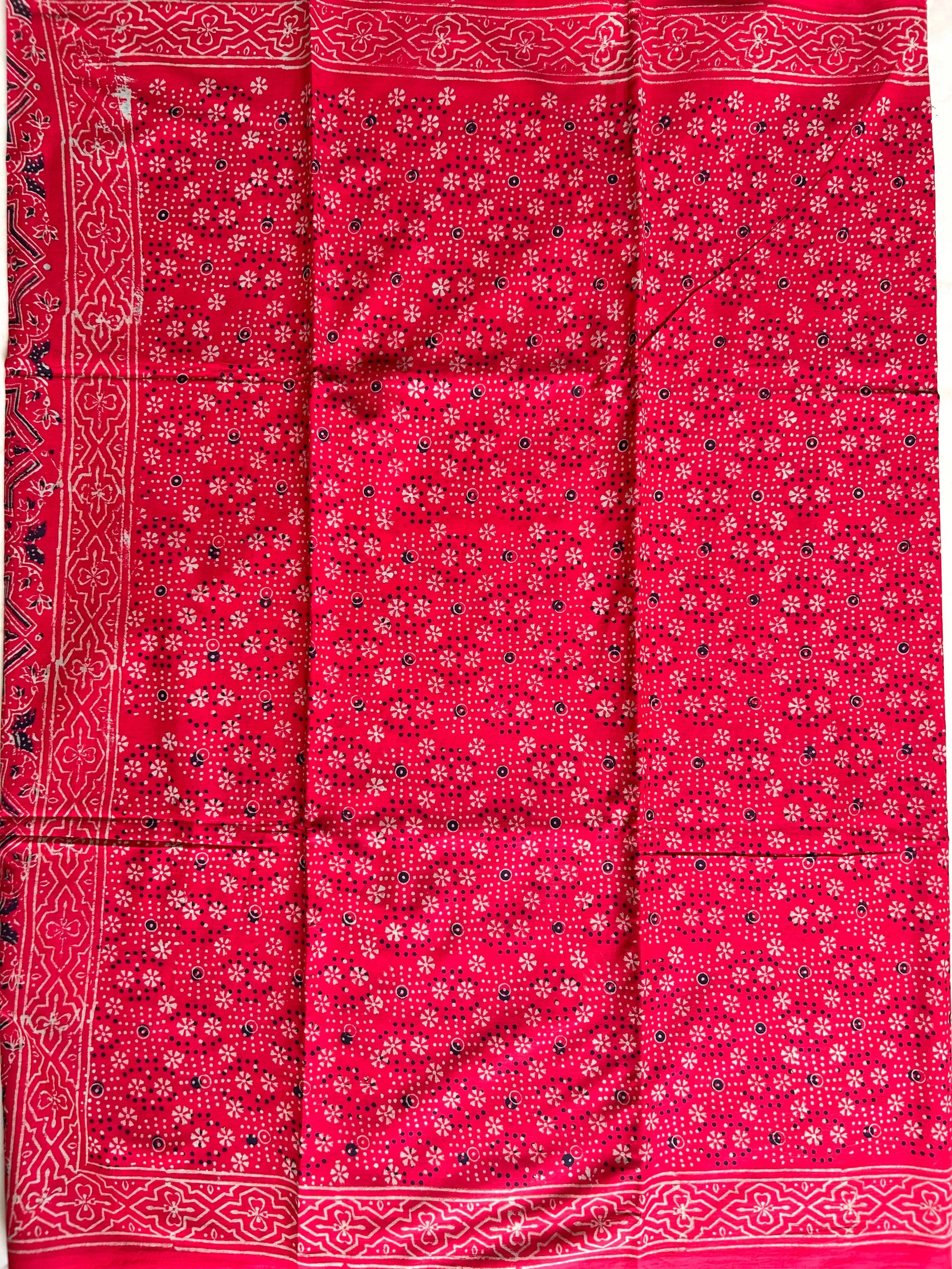 Red Color Pure Cotton Saree with Bagru Print Mandira Silks