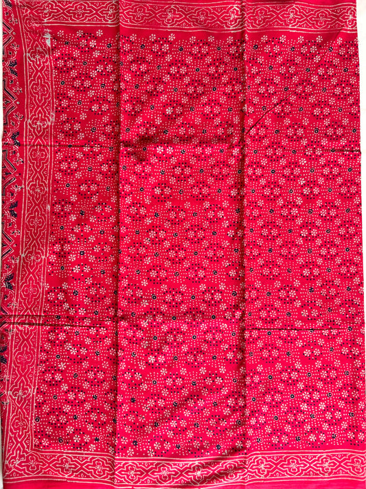 Red Color Pure Cotton Saree with Bagru Print Mandira Silks
