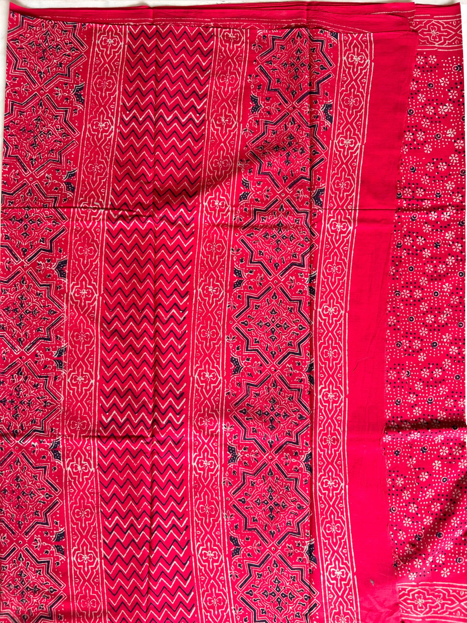 Red Color Pure Cotton Saree with Bagru Print Mandira Silks
