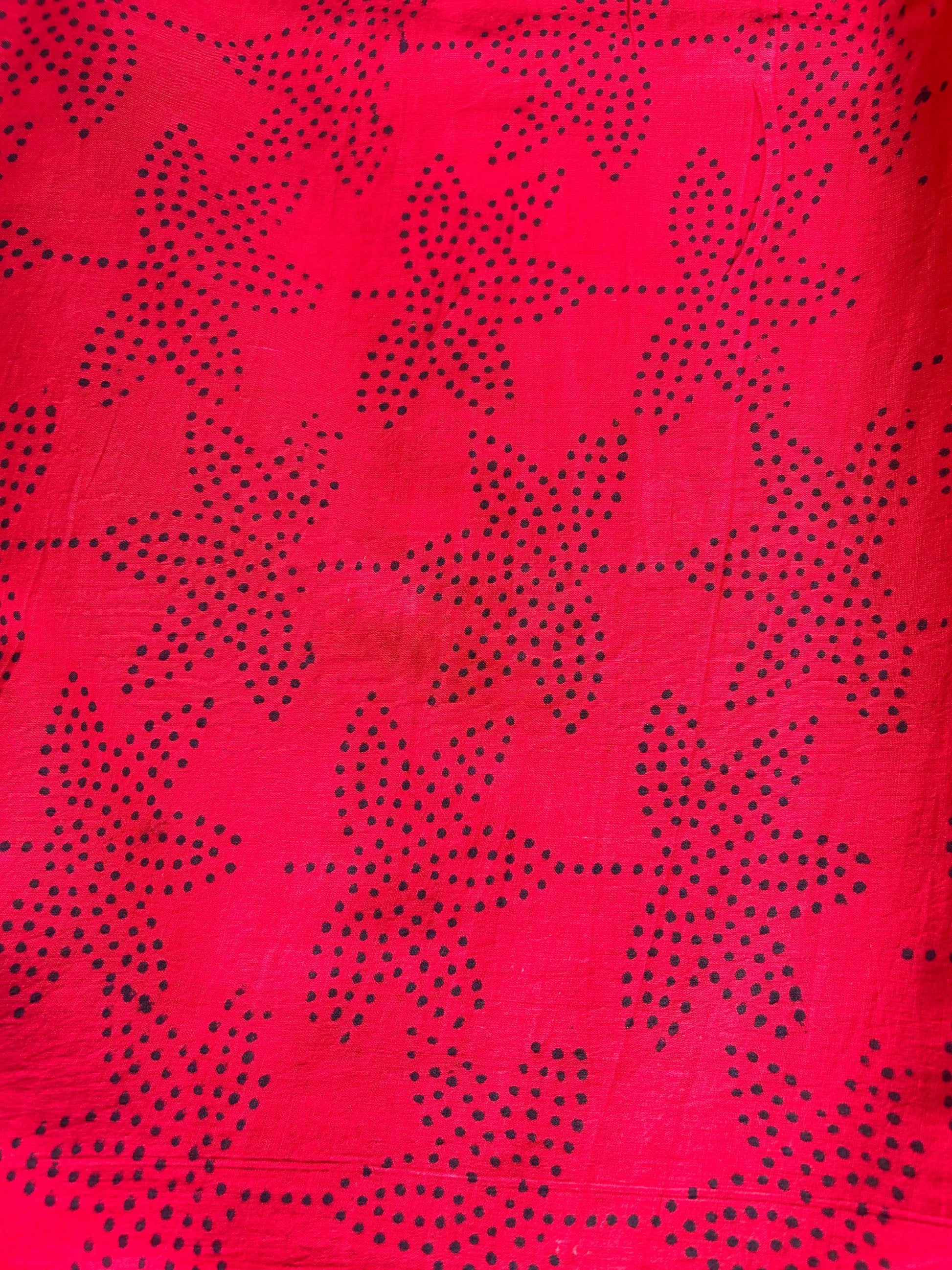 Red Color Pure Cotton Saree with Bagru Print Mandira Silks