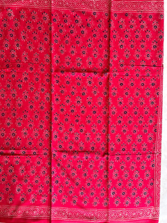 Red Color Pure Cotton Saree with Bagru Print Mandira Silks