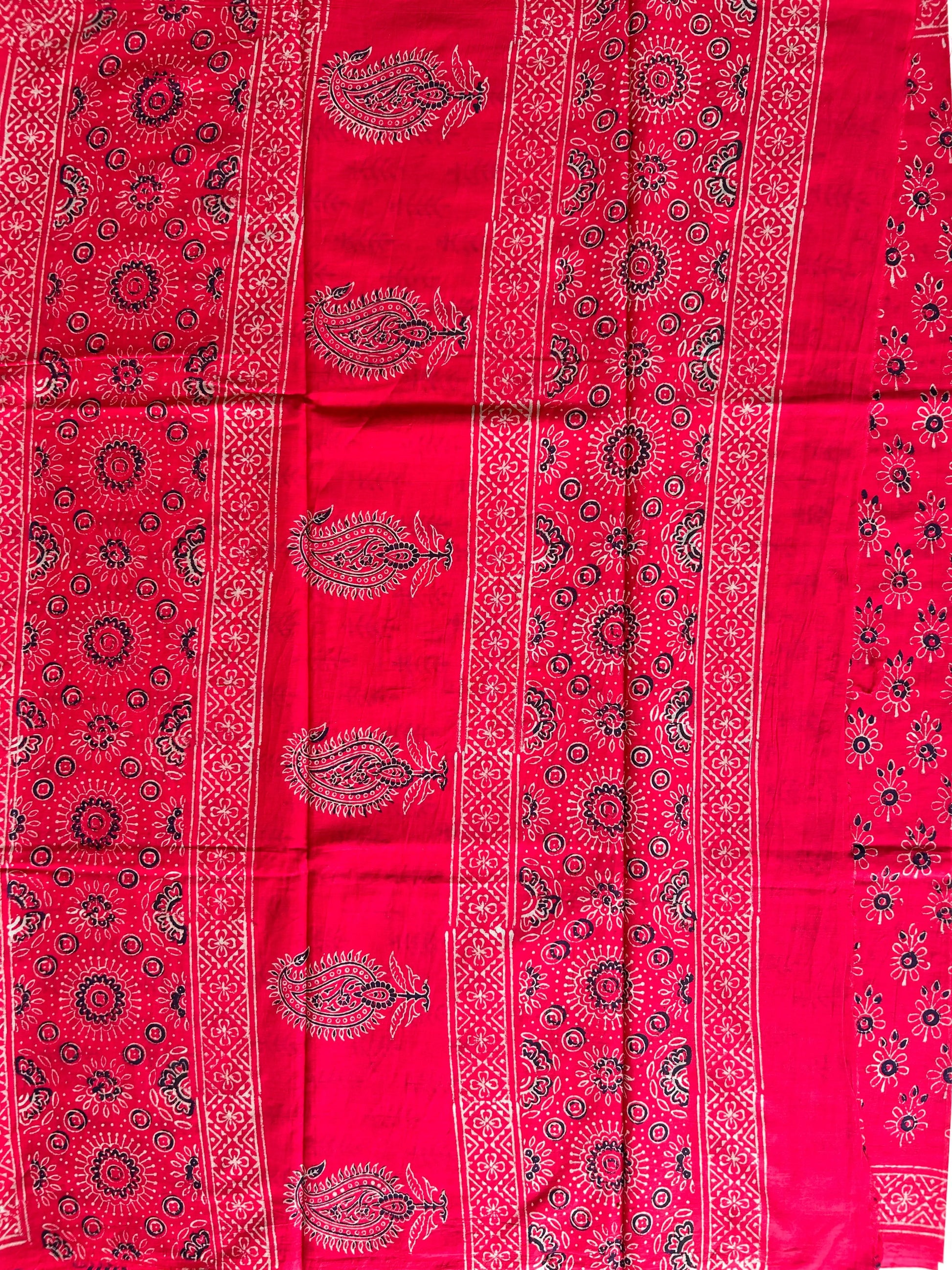 Red Color Pure Cotton Saree with Bagru Print Mandira Silks