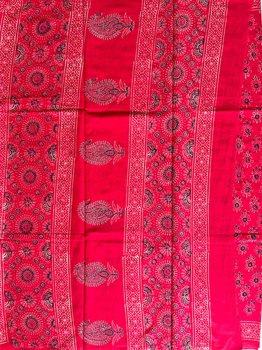 Red Color Pure Cotton Saree with Bagru Print Mandira Silks