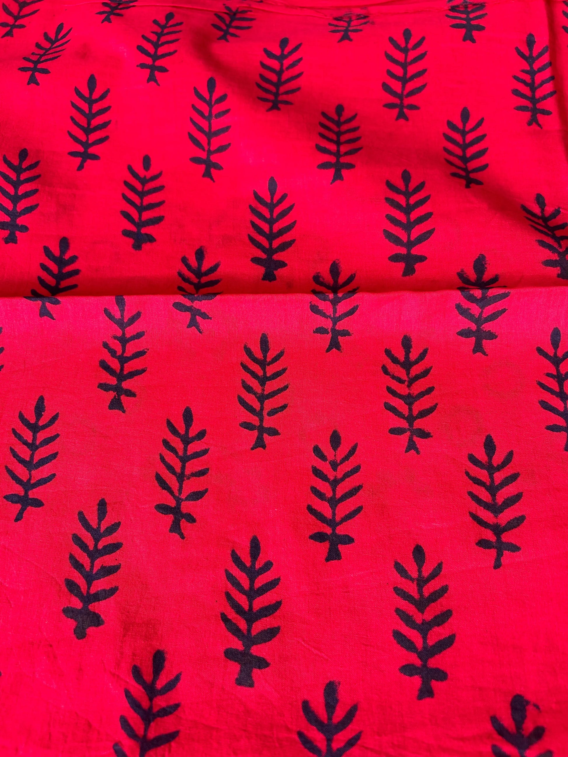 Red Color Pure Cotton Saree with Bagru Print Mandira Silks