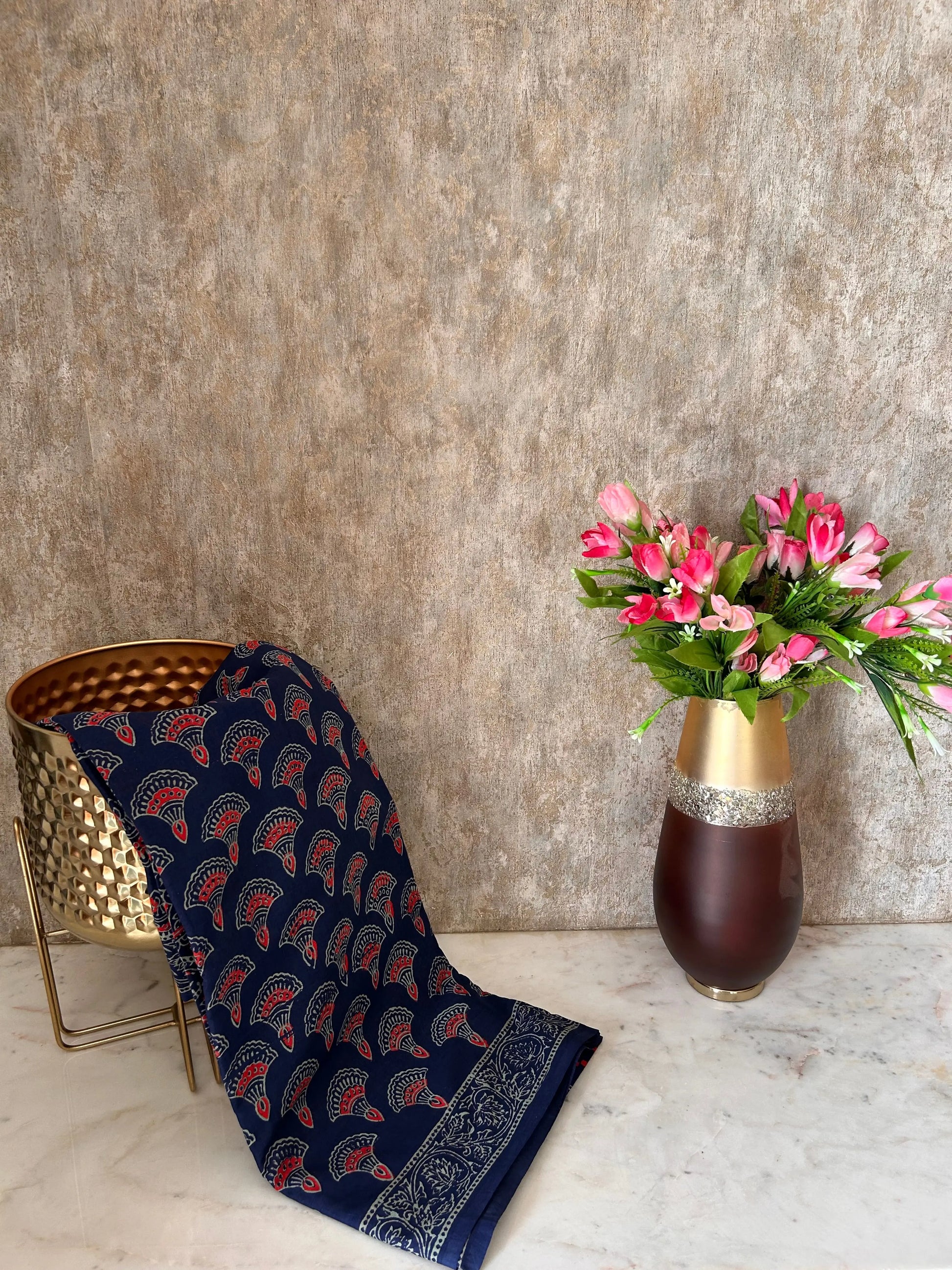 Indigo Blue Color Bagru Printed Mul Cotton Saree Mandira Silks