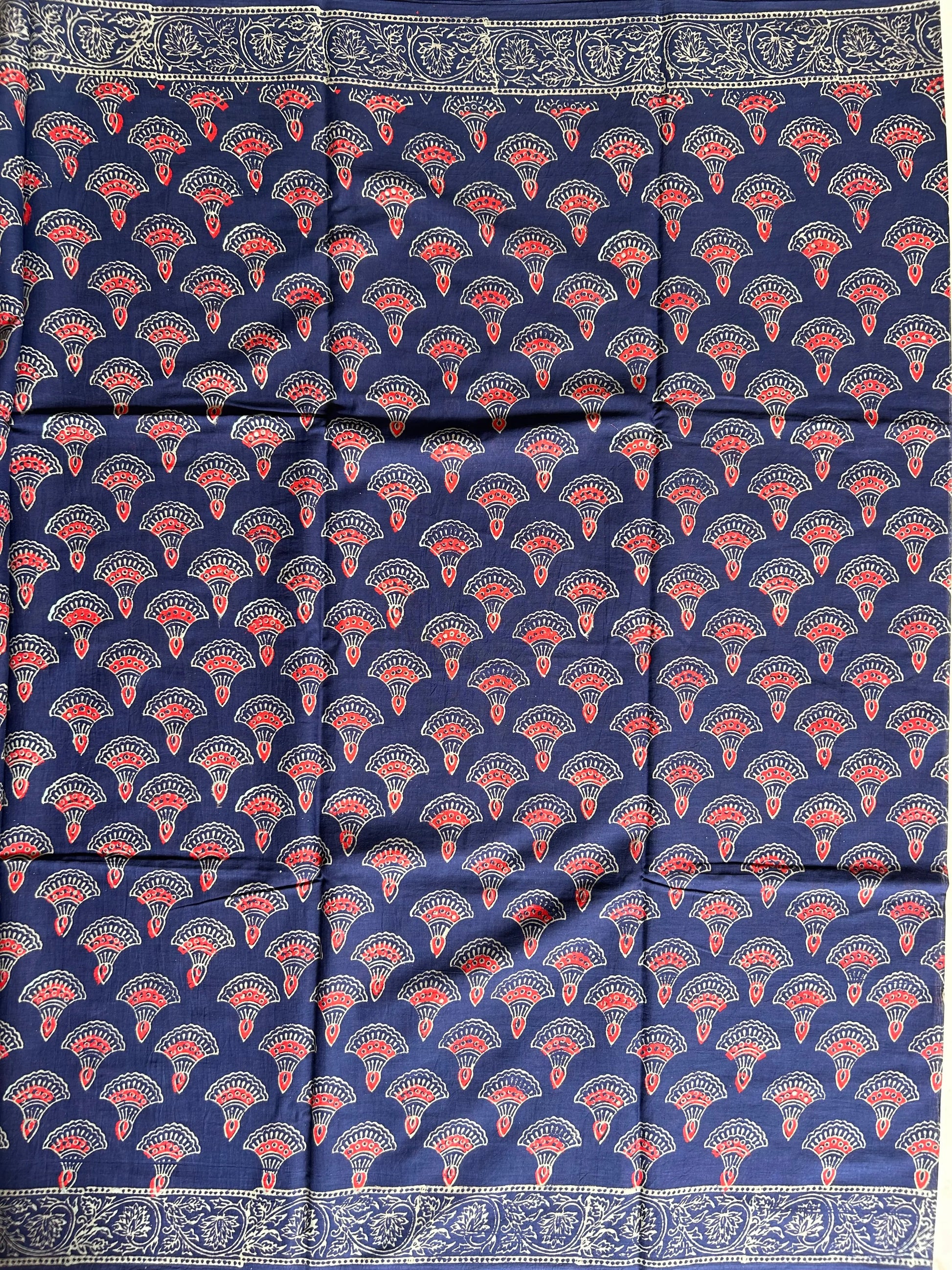 Indigo Blue Color Bagru Printed Mul Cotton Saree Mandira Silks