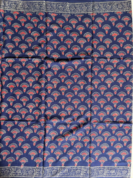 Indigo Blue Color Bagru Printed Mul Cotton Saree Mandira Silks