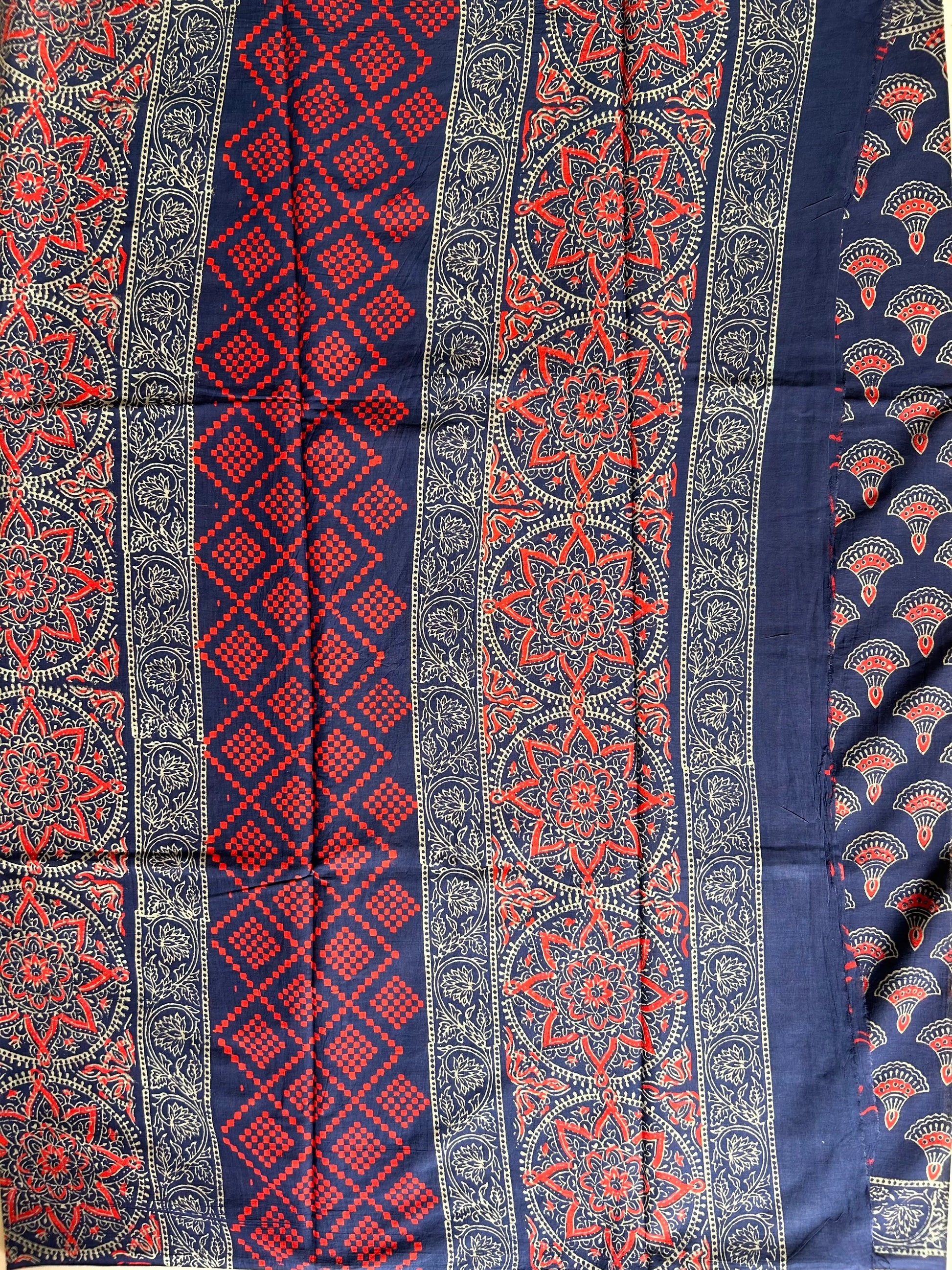Indigo Blue Color Bagru Printed Mul Cotton Saree Mandira Silks