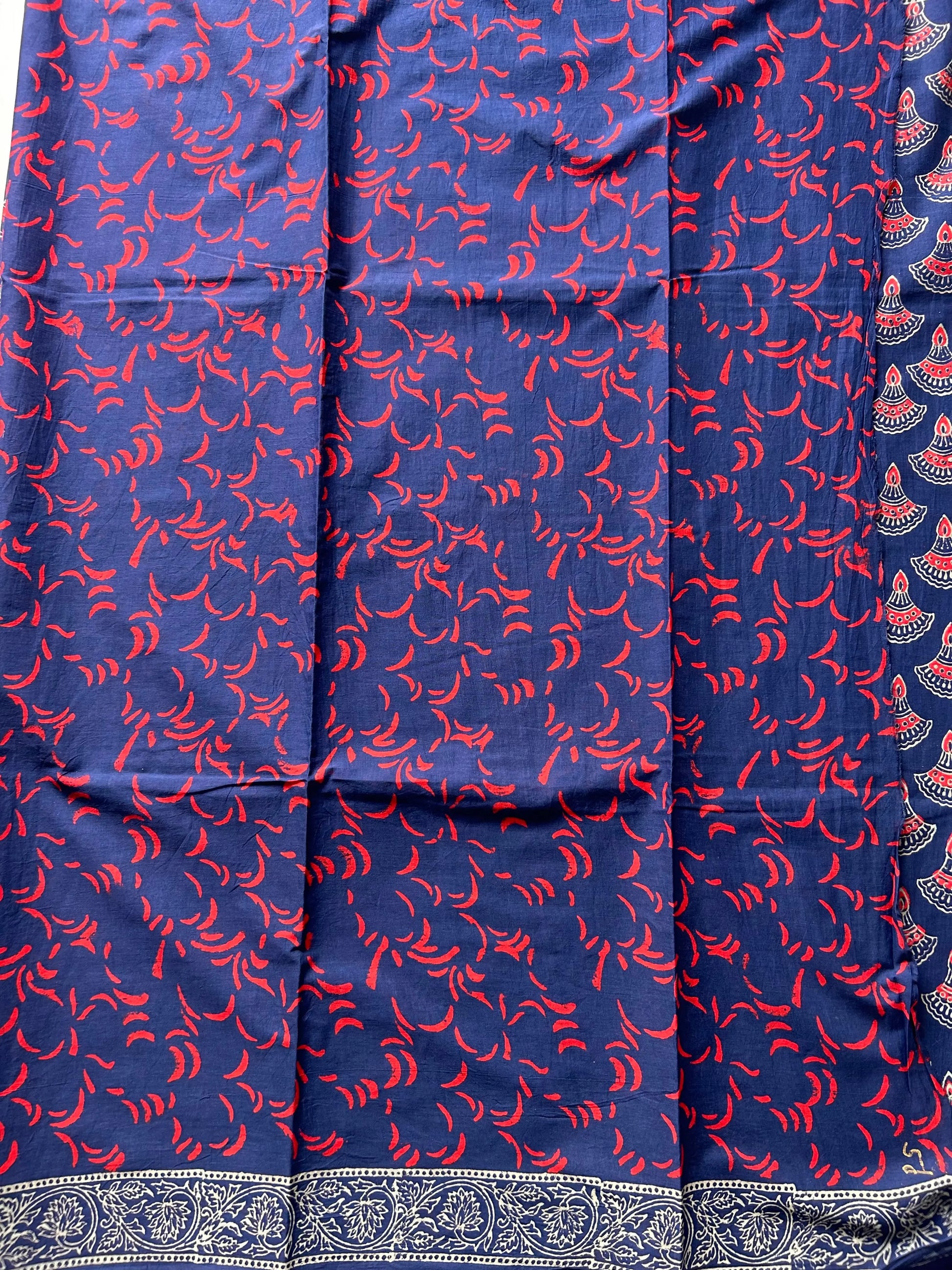 Indigo Blue Color Bagru Printed Mul Cotton Saree Mandira Silks