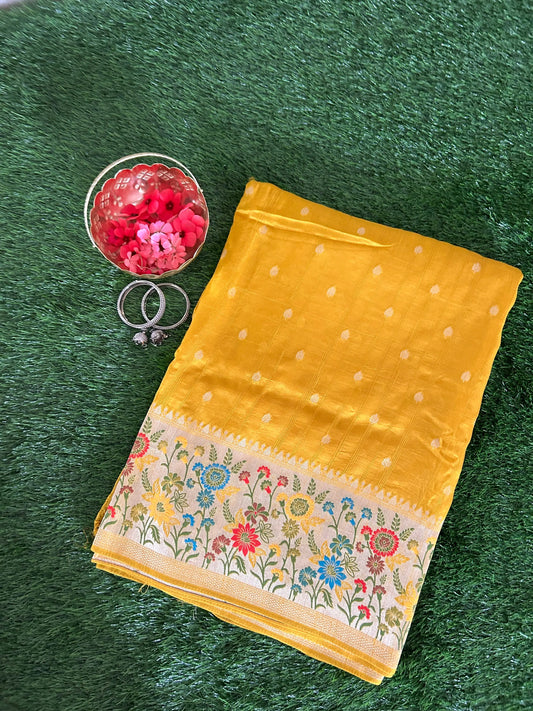 Yellow Color Munga Tussar Saree with Paithani Border Mandira Silks