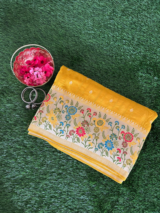 Yellow Color Munga Tussar Saree with Paithani Border Mandira Silks