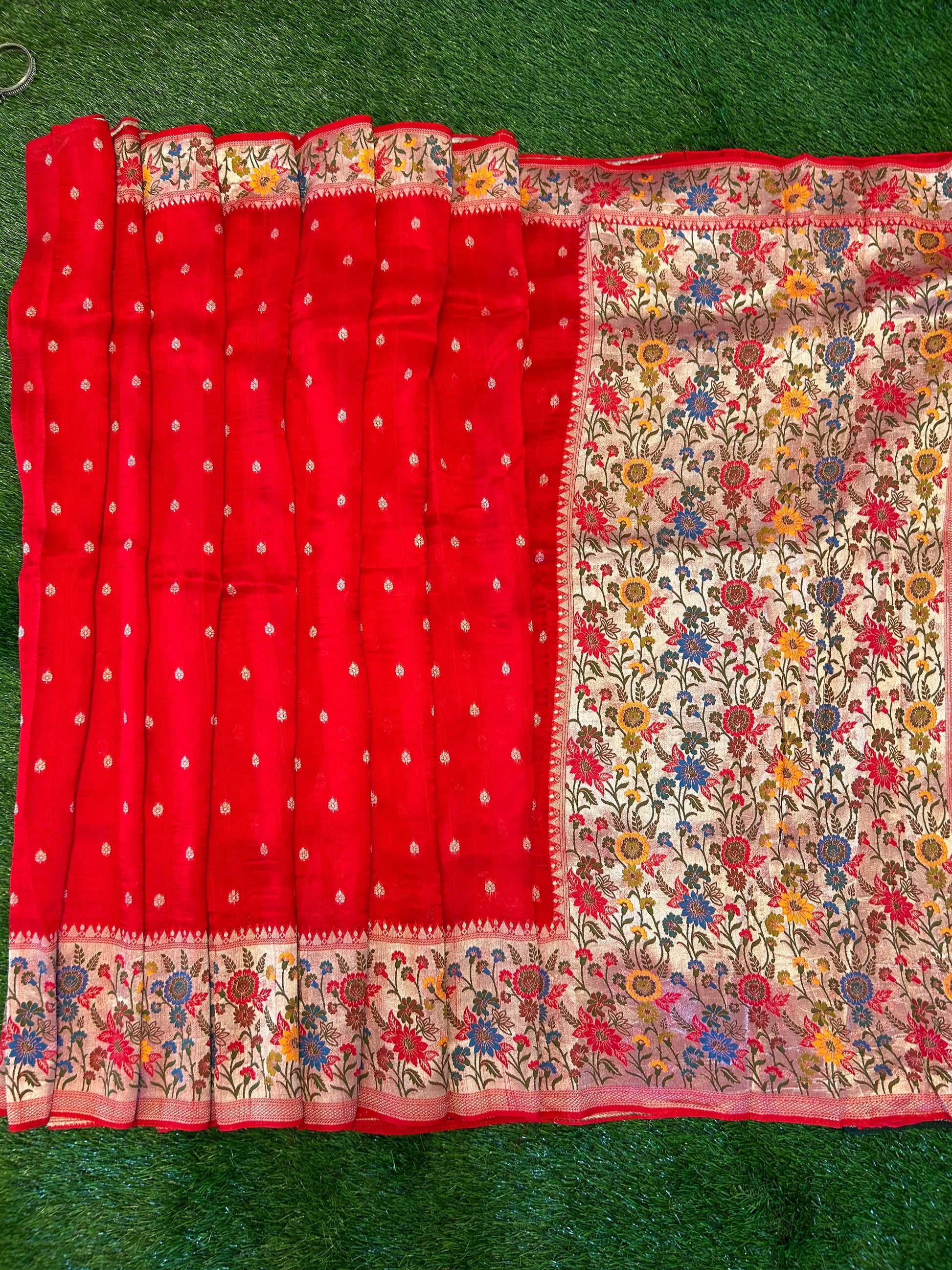 Red Munga Silk Paithani Border Banarasi Saree Mandira Silks